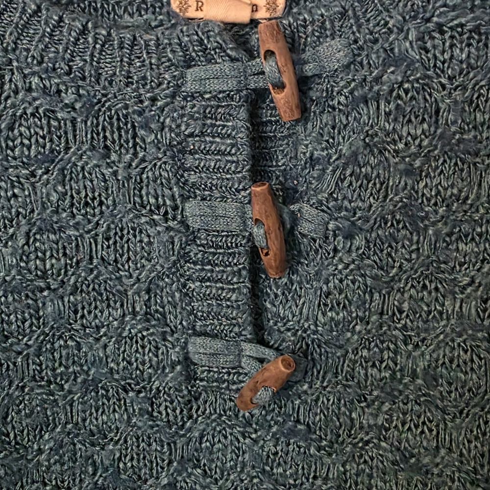 Ruff Hewn Teal Crew Neck Sweater with Toggle Details - Picture 3 of 4